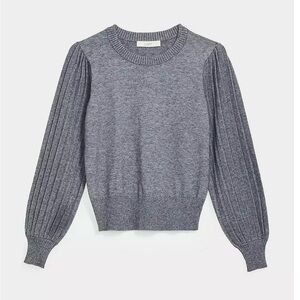 LOFT Gray Pleated Puff Sleeve Sweater